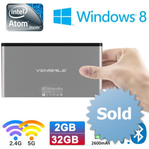 VENSMILE® iPC002 Mini PC z Intel Atom BayTrail CR Z3735F Quad-core (4C/4T) SoC CPU Support Windows OS Pocket Mini Computer with Memory 2G EMMC 32G Bluetooth 4.0 Built-in Battery 2.4G/5G Dual Band WiFi